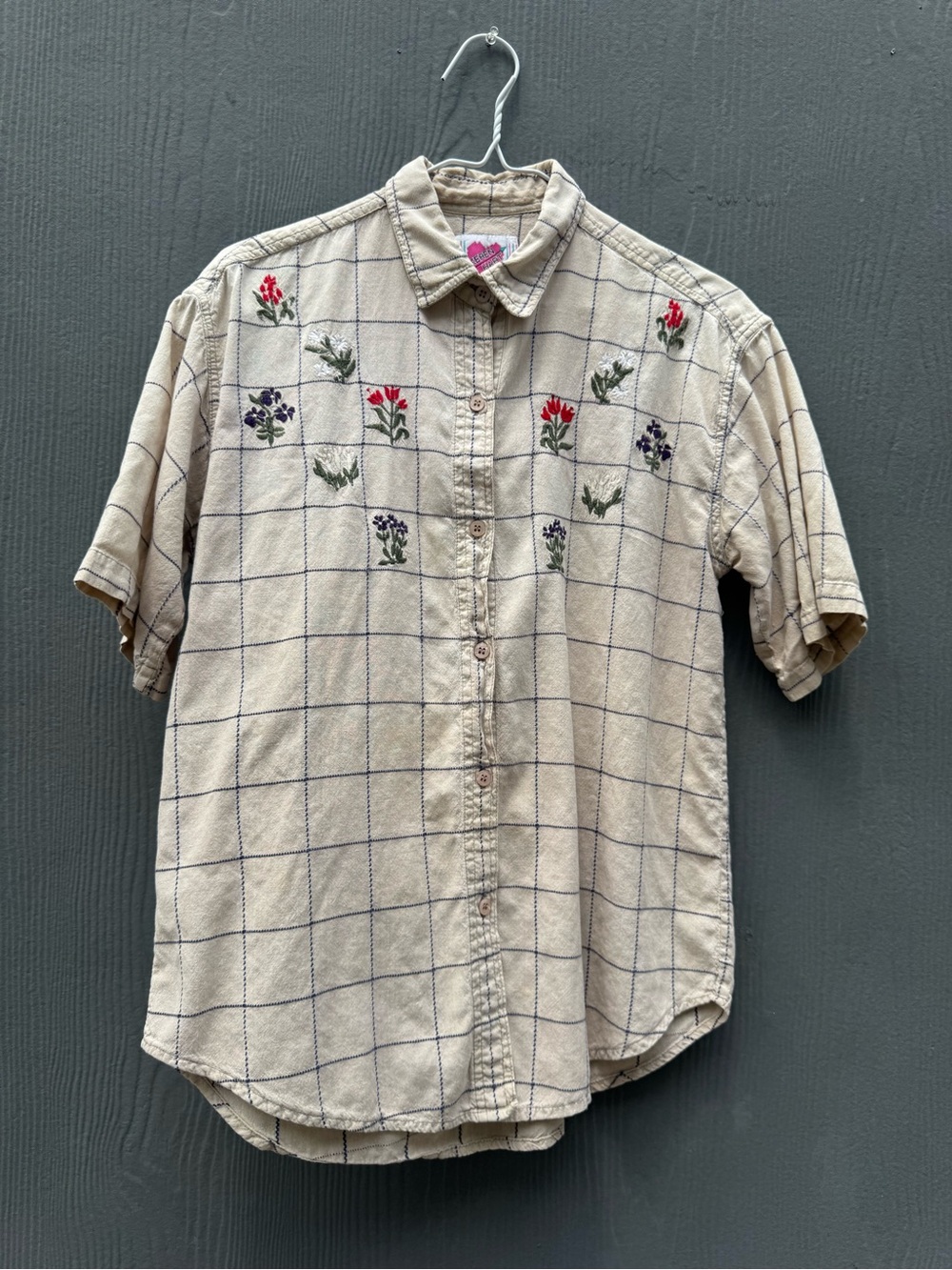 Keren Hart Botanical Grid Vintage 80s Short Sleeve Button Down Size MD